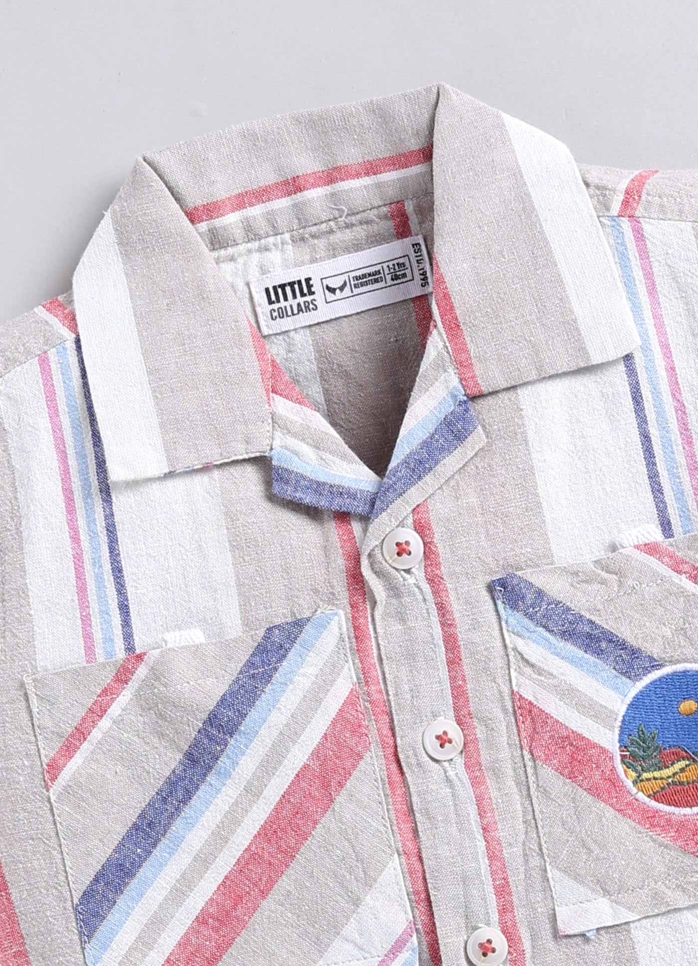 Boys Cotton Striped Shirt Solid Pant Set- Cherry