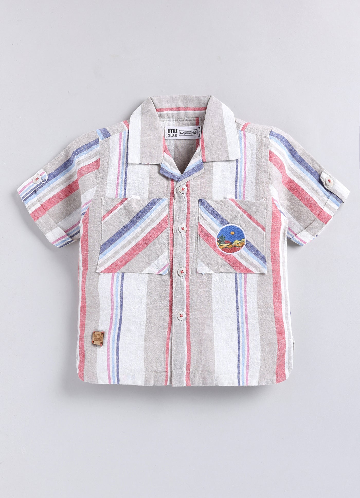 Boys Cotton Striped Shirt Solid Pant Set- Cherry