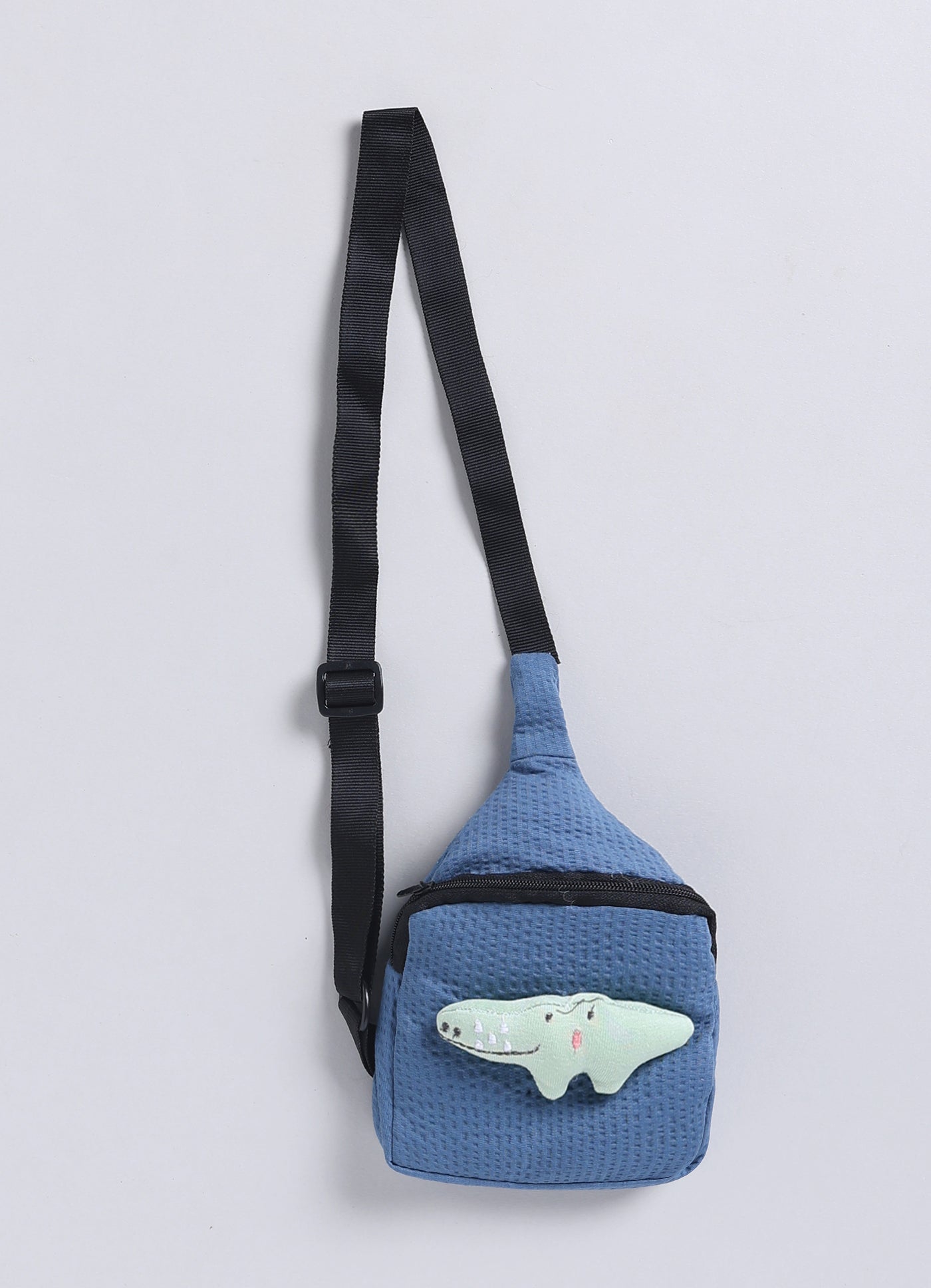 Boys Knitted Cotton T-Shirt, Pant, Crossbody Bag with Fluffy Animal Casual Coord Set- Blue