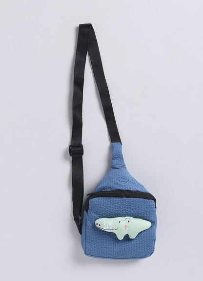Boys Knitted Cotton T-Shirt, Pant, Crossbody Bag with Fluffy Animal Casual Coord Set- Blue