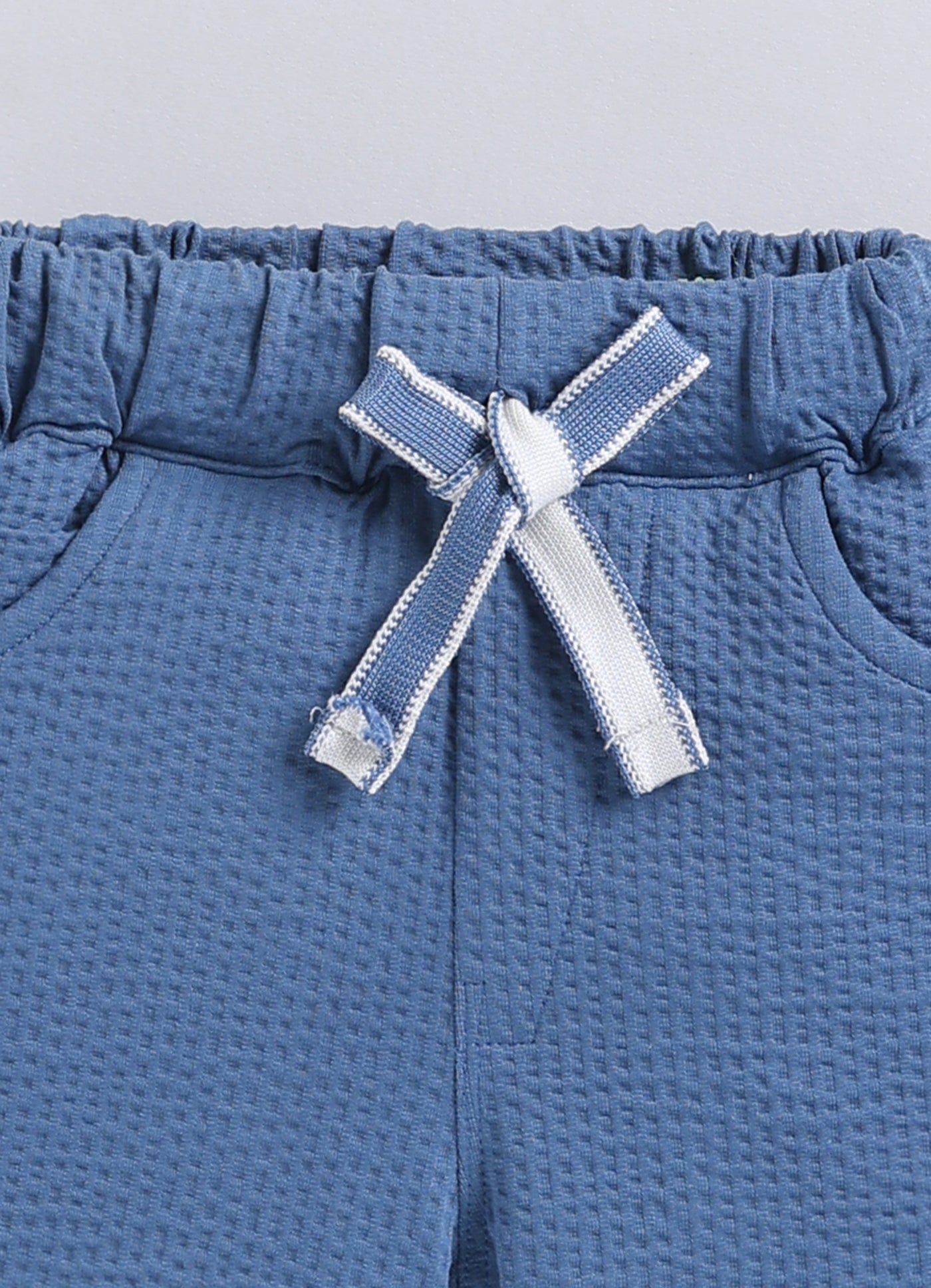 Boys Knitted Cotton T-Shirt, Pant, Crossbody Bag with Fluffy Animal Casual Coord Set- Blue