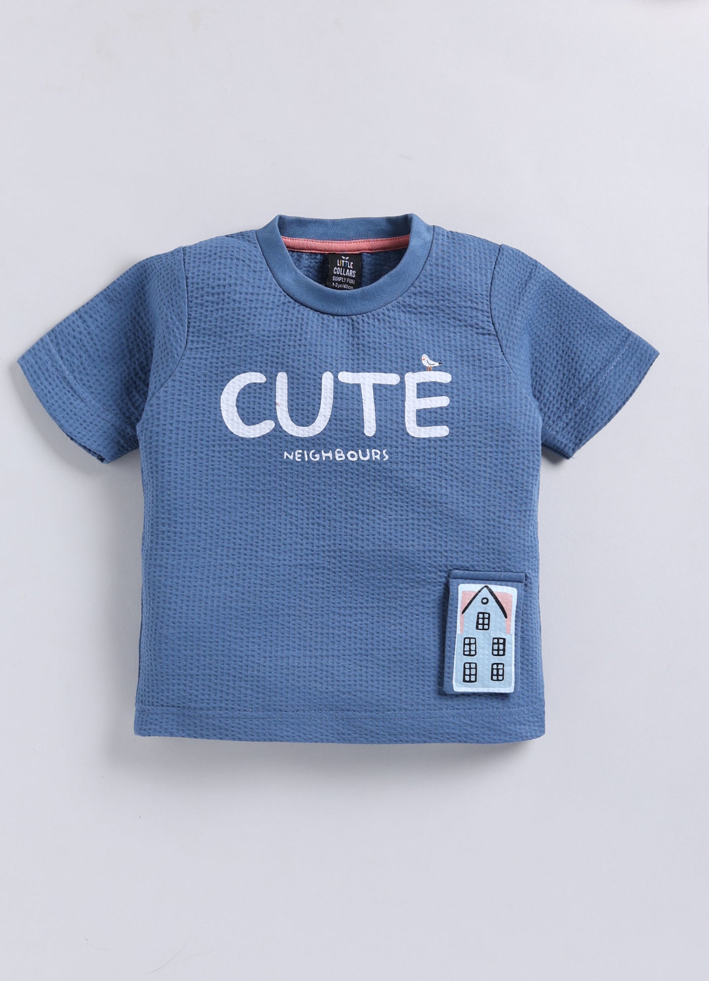 Boys Knitted Cotton T-Shirt, Pant, Crossbody Bag with Fluffy Animal Casual Coord Set- Blue