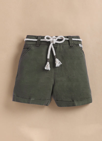 Boys Mesh Net Striped Korean Fit  Shirt, Forest printed T-Shirt, Short Pant with Jute Drawstring Casual Set - Green