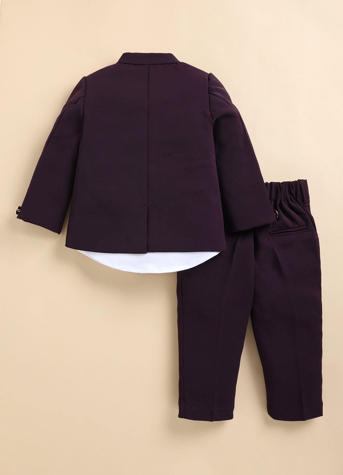 Terry Full Sleeves Lion Embroidered 3 Piece Party Suit Set- Wine