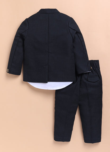 Terry Cotton Woven Full Sleeves Owl Embroidered Prince Coat Pant With Shirt Party Suit Set- Green