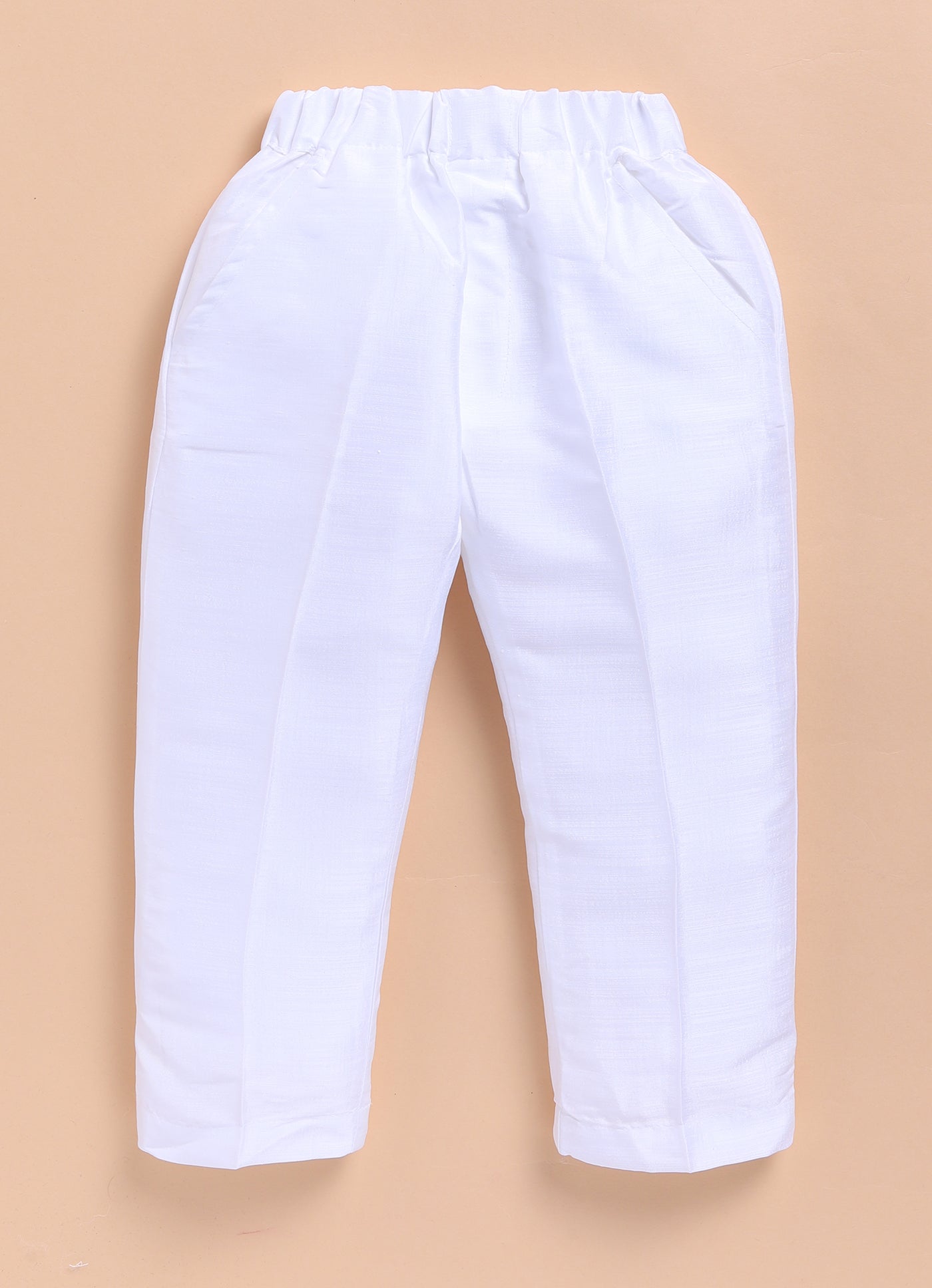 Blended Silk Woven Full Sleeves Sequins Embellished and Embroidered Achkan Pajama Pants with Brooch Partywear Set - White