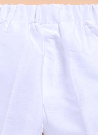 Blended Silk Woven Full Sleeves Sequins Embellished and Embroidered Achkan Pajama Pants with Brooch Partywear Set - White