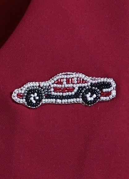 Birthday Boy Car Embellished Solid Full Sleeves Waistcoat Pant, Shirt and Bow Partywear Set-  Red