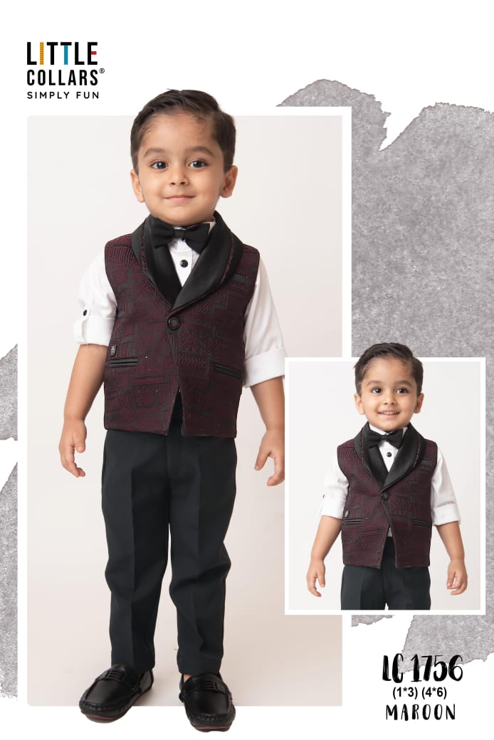 Boys Partywear Waistcoat Shirt Pant Bow Set