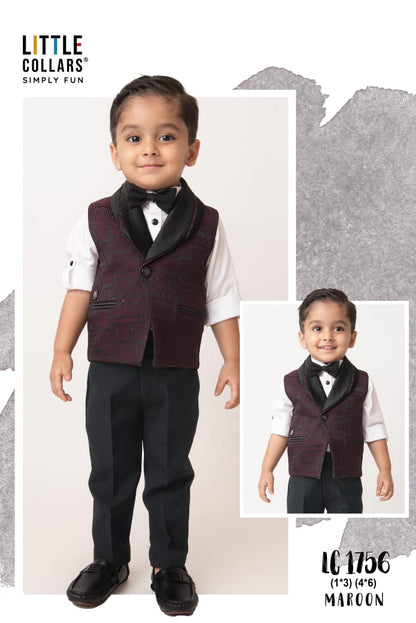 Boys Partywear Waistcoat Shirt Pant Bow Set