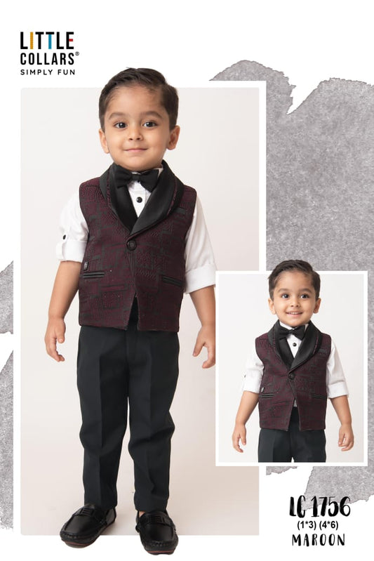Boys Partywear Waistcoat Shirt Pant Bow Set