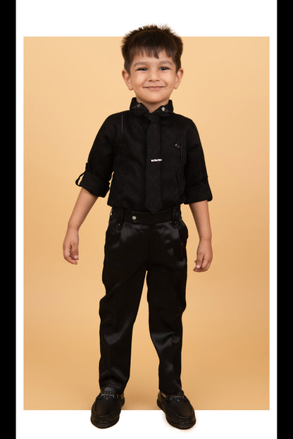 Black Debonair Structured Formal Full Sleeves Shirt Pant Tie Set