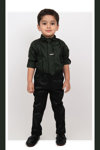 Olive Debonair Structured Formal Full Sleeves Shirt Pant Tie Set