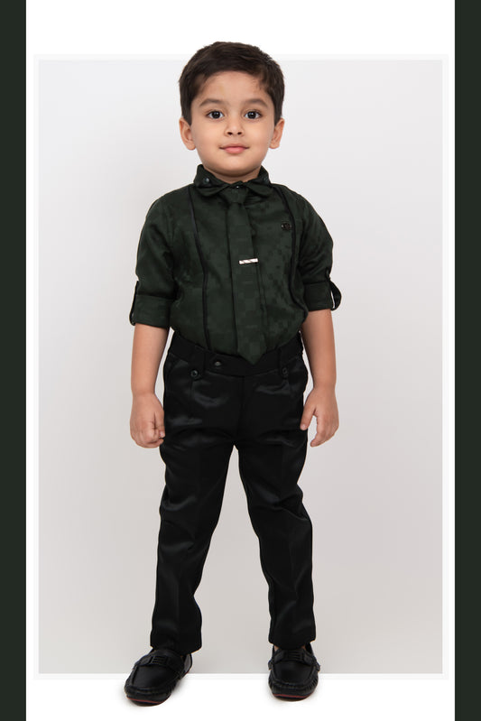 Olive Debonair Structured Formal Full Sleeves Shirt Pant Tie Set