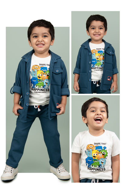Boys Solid Bright Airport Look Coord with Tshirt Casual Set - Blue