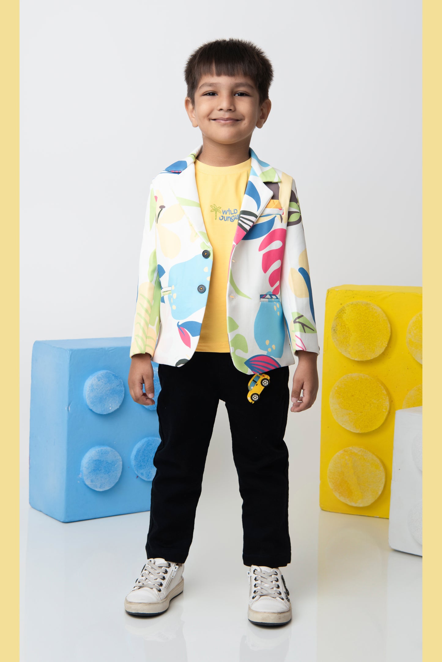 Boys Fun and Bright Blazer, T shirt, Trouser Coat Set - Lemon