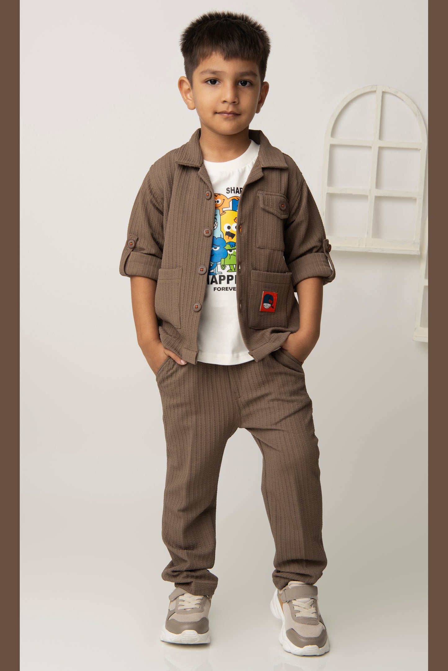 Solid Bright Airport Look Coord with Tshirt Casual Co-ord Set - Brown