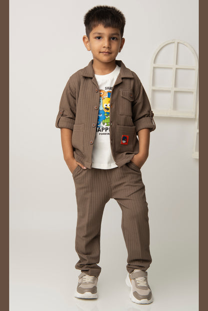 Solid Bright Airport Look Coord with Tshirt Casual Co-ord Set - Brown