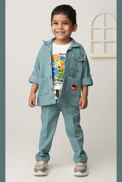 Solid Bright Airport Look Coord with Tshirt Casual Co-ord Set - Green