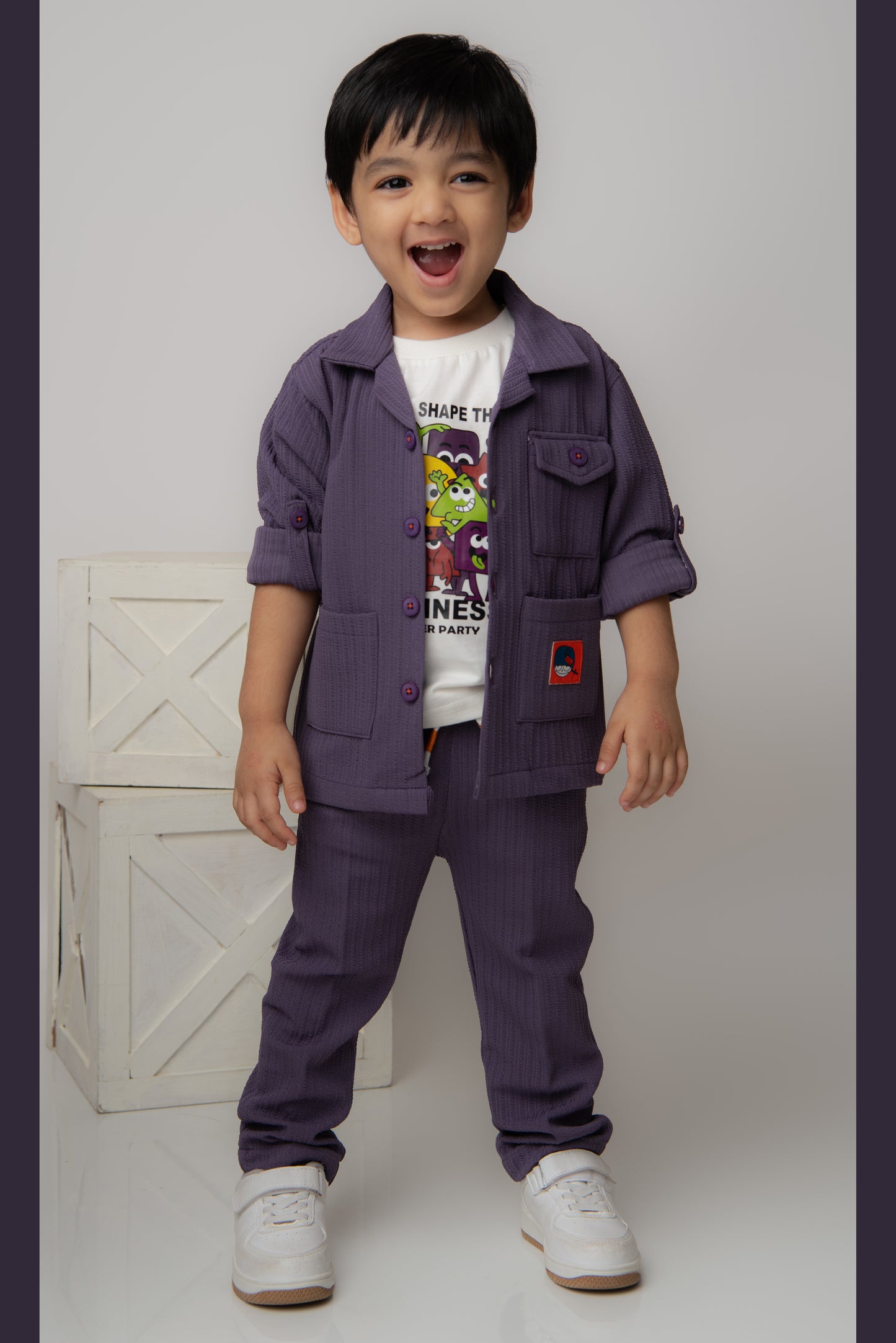 Solid Bright Airport Look Coord with Tshirt Casual Co-ord Set - Purple