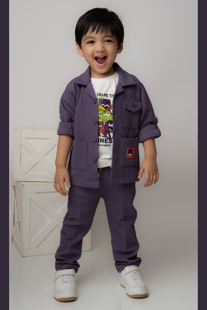 Solid Bright Airport Look Coord with Tshirt Casual Co-ord Set - Purple