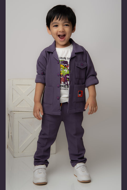 Solid Bright Airport Look Coord with Tshirt Casual Co-ord Set - Purple