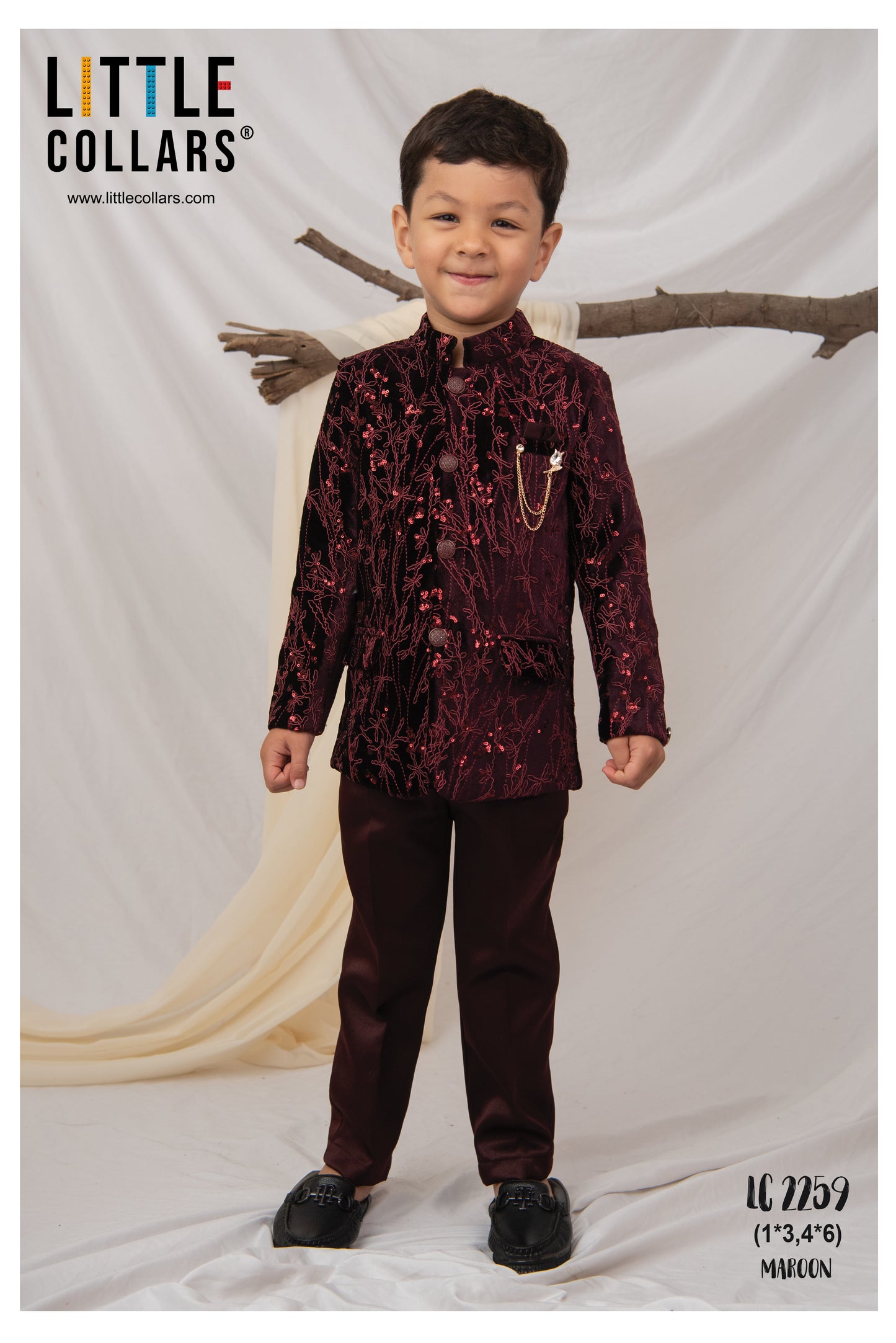 Velvet Full Sleeves Heavy All over Embellished and Embroidered Bandhgala Prince Coat with Trousers Ethnicwear Set- Maroon