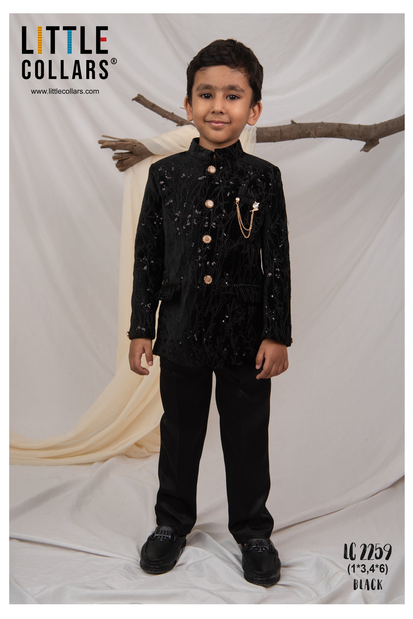 Velvet Full Sleeves Heavy All over Embellished and Embroidered Bandhgala Prince Coat with Trousers Ethnicwear Set- Black