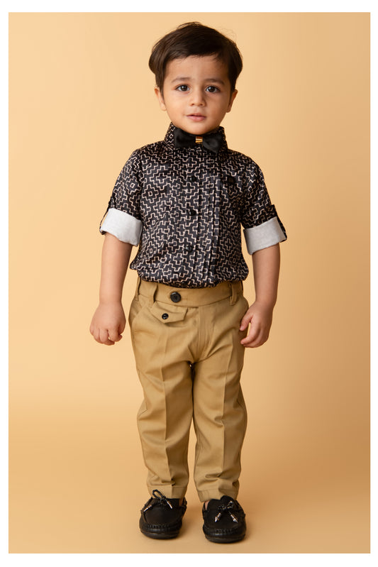 Formal Black Boys Shirt Pant Partywear Set - Black