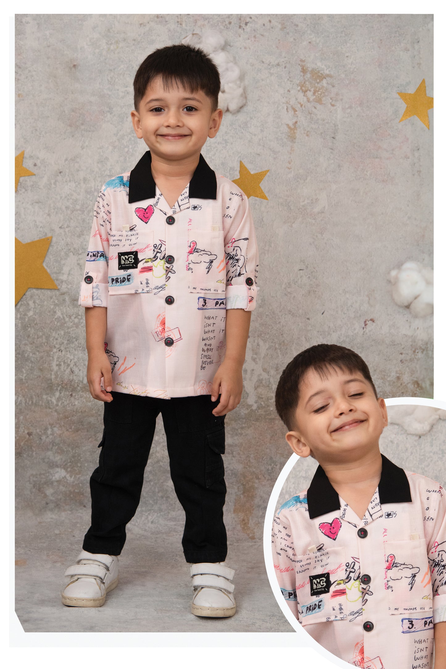 Little Collars Boys Alphabet Scribble Printed Shirt Pant Casual Set - Pink