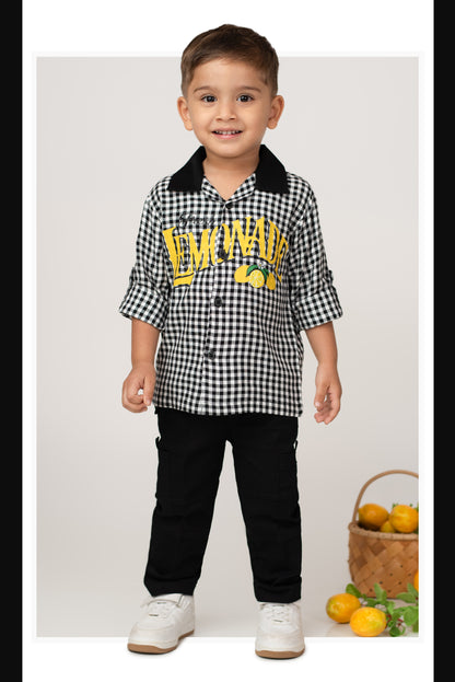 Boys Pure Cotton Lemonade Cotton Shirt Pant Casual Set - Black