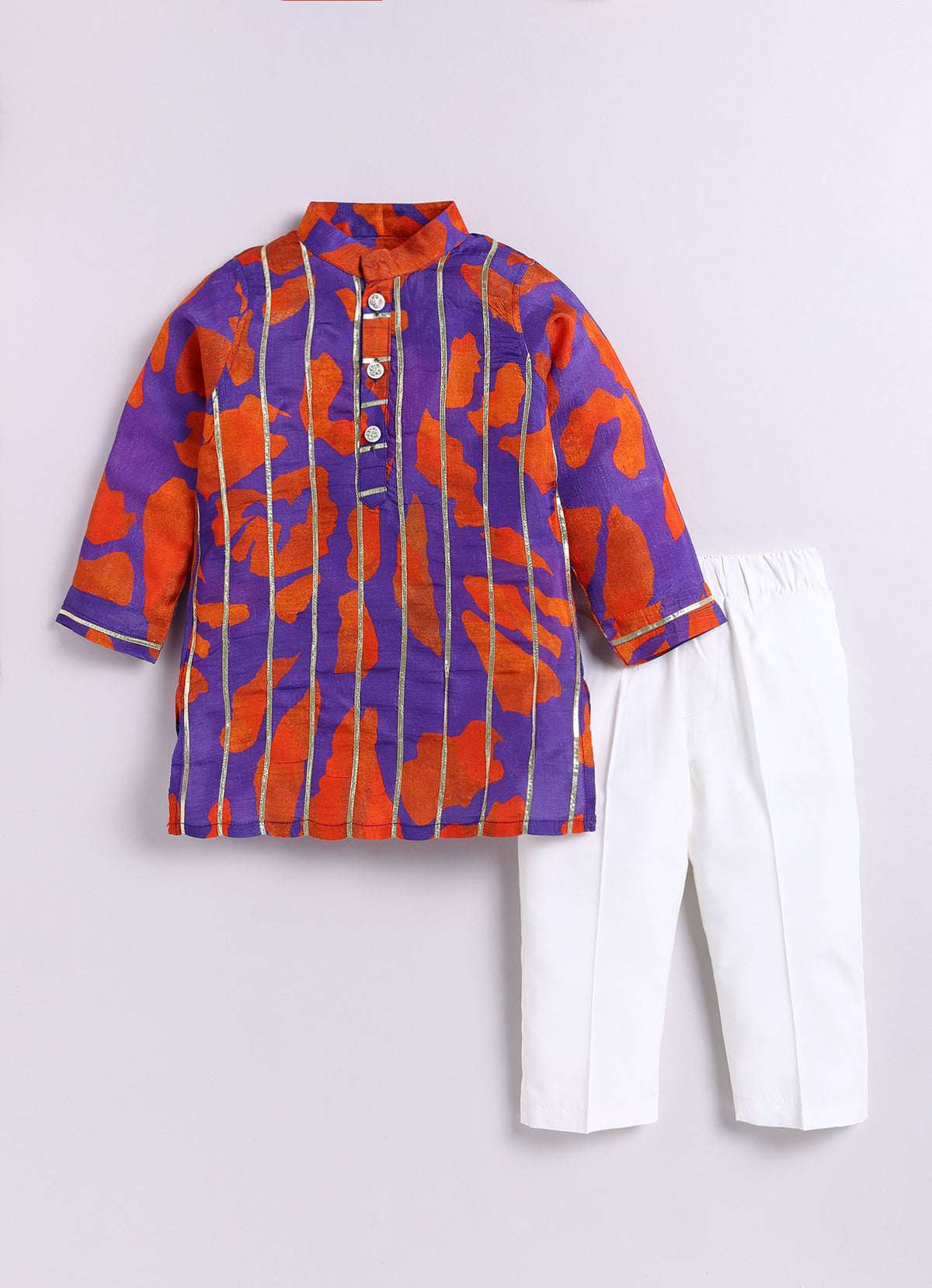 Boys Viscose Gotta Laced Full Sleeve Festive Kurta with exclusive buttons and Pajama Ethnic Set - Purple