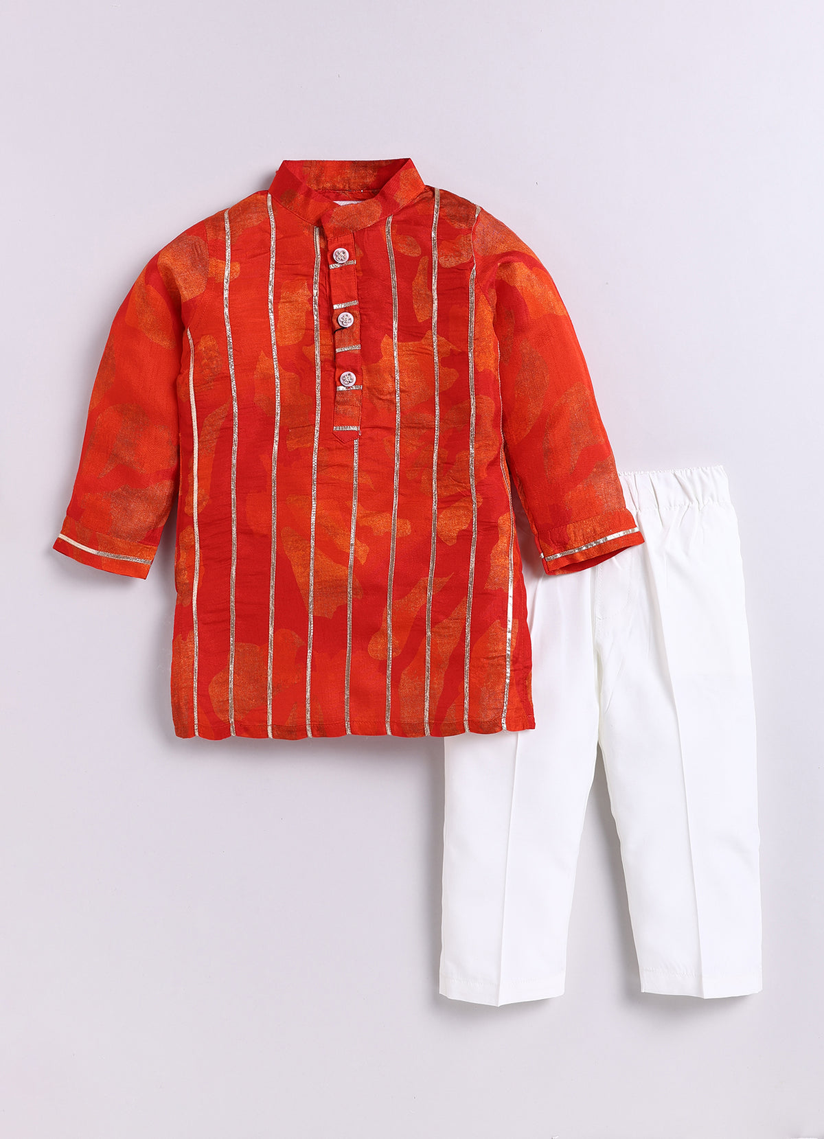 Boys Viscose Gotta Laced Full Sleeve Festive Kurta with exclusive buttons and Pajama Ethnic Set - Red