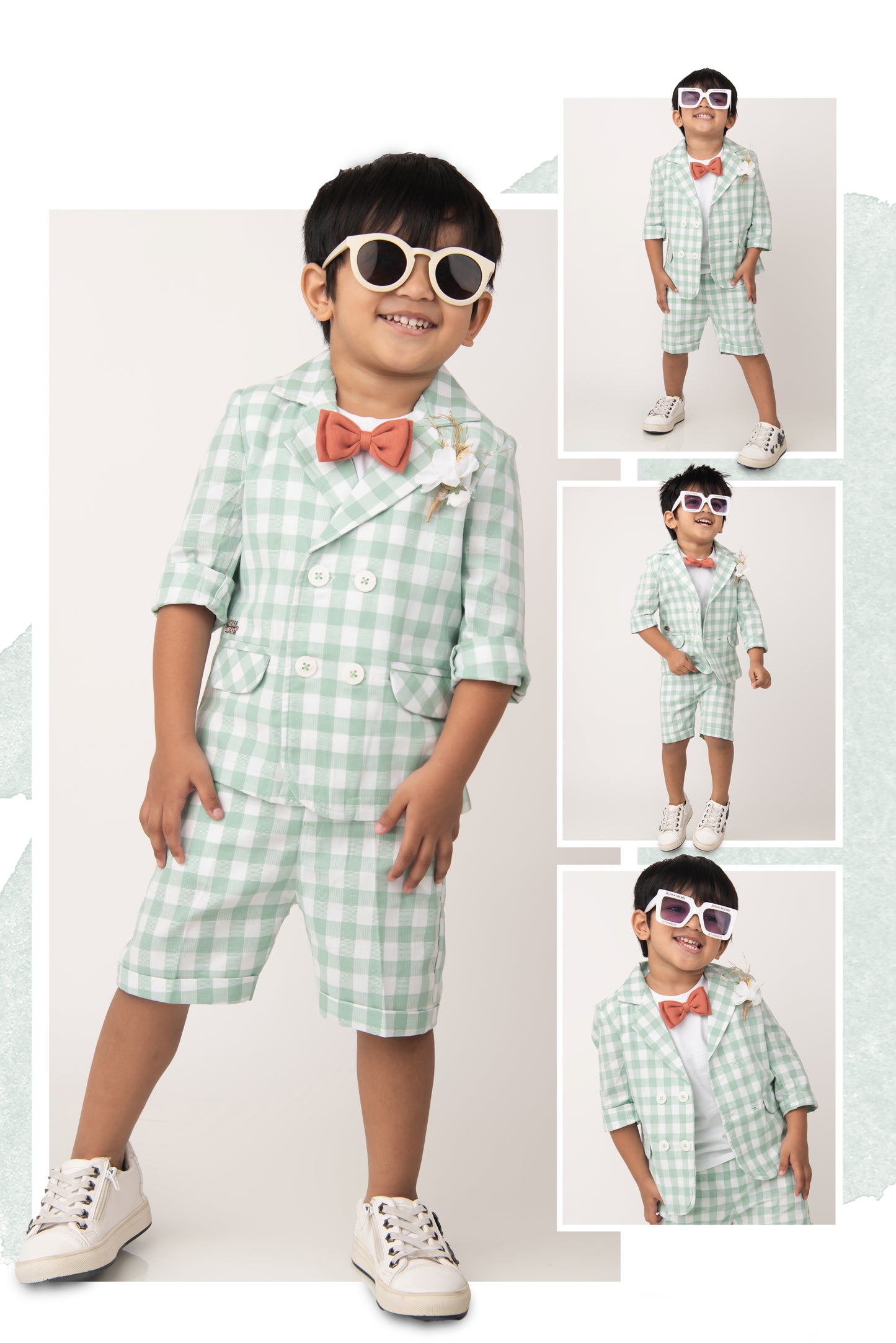 Green Cotton Coat TShirt Pant Coord set with Bow