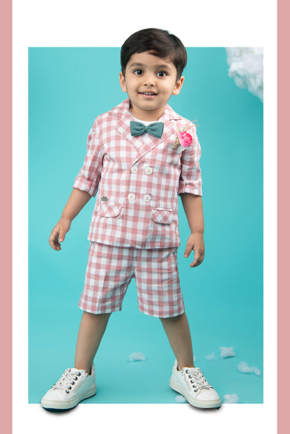 Pink Cotton Coat TShirt Pant Coord set with Bow
