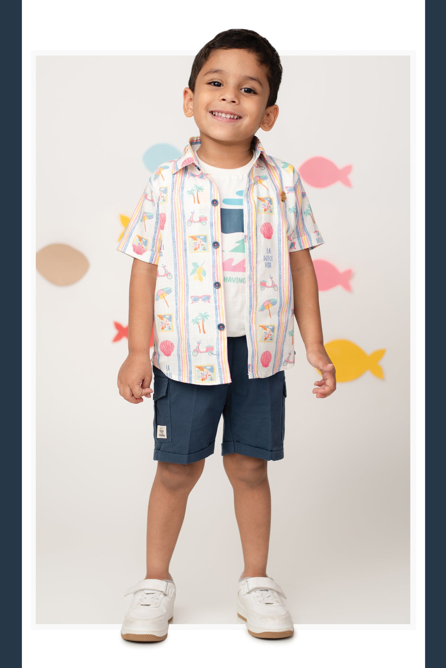 Cotton Summer Vibe Shirt, Printed T-Shirt, Short Pants Casual Set- Blue
