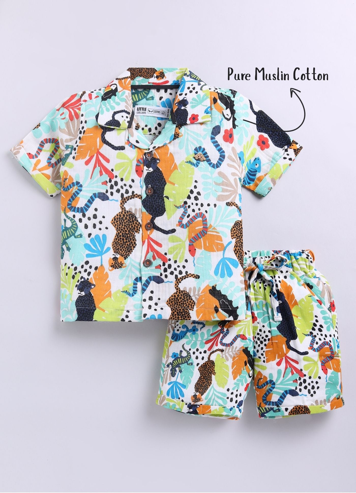 Boys Abstract Printed Muslin Cotton Shirt & Pant Coord Set - Multi