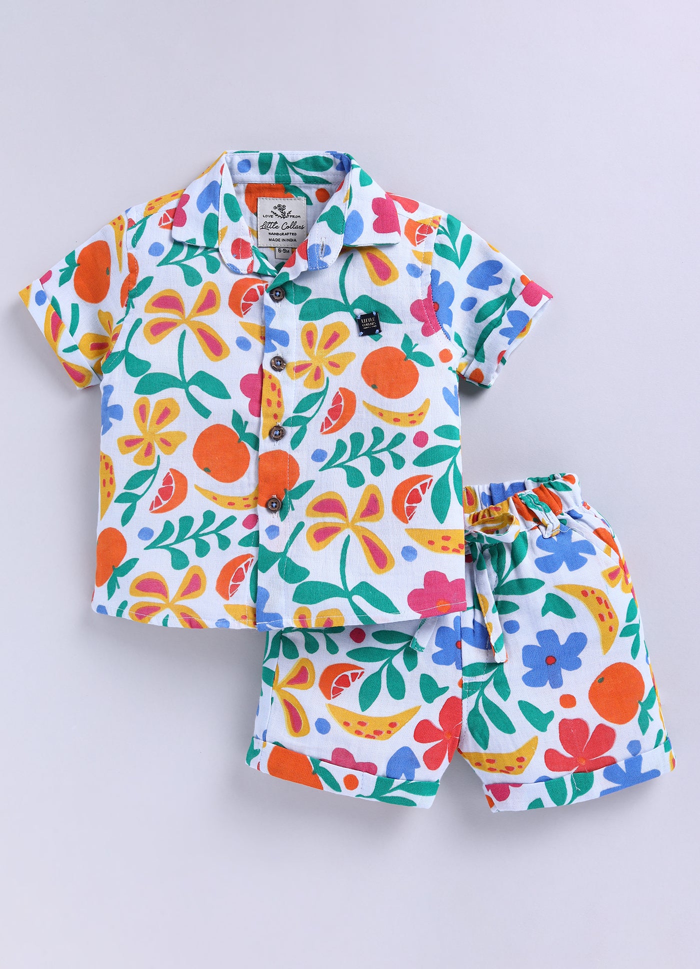 Boys Muslin Cotton Shirt Half Pant Coord Set- Multi