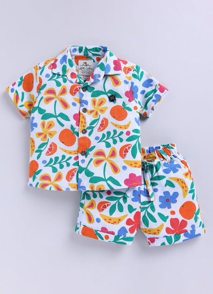 Boys Muslin Cotton Shirt Half Pant Coord Set- Multi