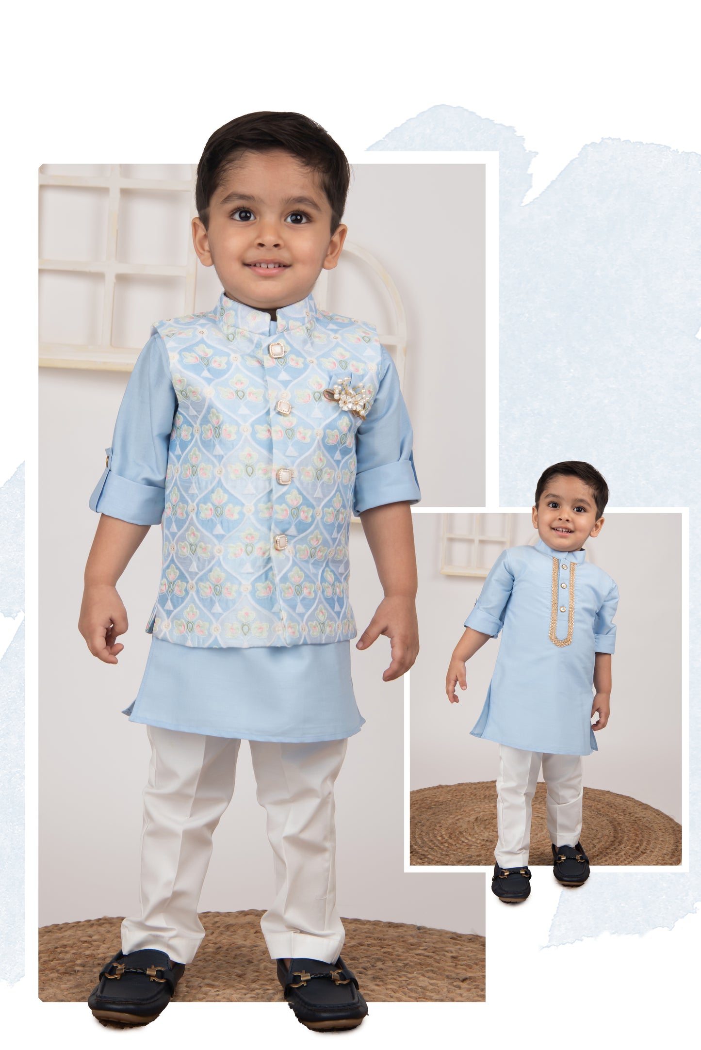 Blue Ethnic Wedding Wear Nehru Jacket Kurta Pajama set