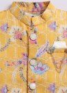 Silk Blended Floral Printed and Embroidered Full Sleeves Pack of 4 Kurta Pajama with Nehru Jacket and Brooch Pin Ethnic Set- Lemon
