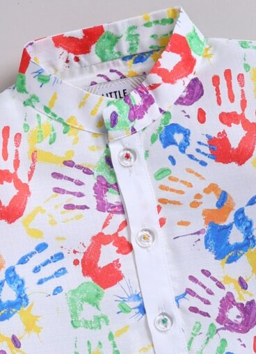 Boys Holi Hands Printed Multi Coloured Cotton Kurta and Pajama Ethnicwear Set