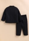 Boys Woven Jaquard Prince Coat & Trouser Coat Set with Brooch - Black