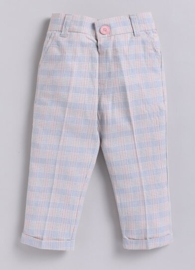Little Collars Boys Cotton Checks Pant Shirt Suspender Bow with Cap Set- Peach