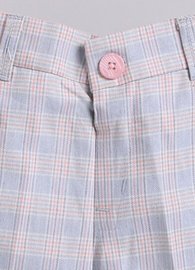 Little Collars Boys Cotton Checks Pant Shirt Suspender Bow with Cap Set- Peach