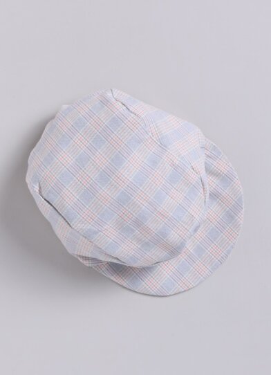Little Collars Boys Cotton Checks Pant Shirt Suspender Bow with Cap Set- Peach