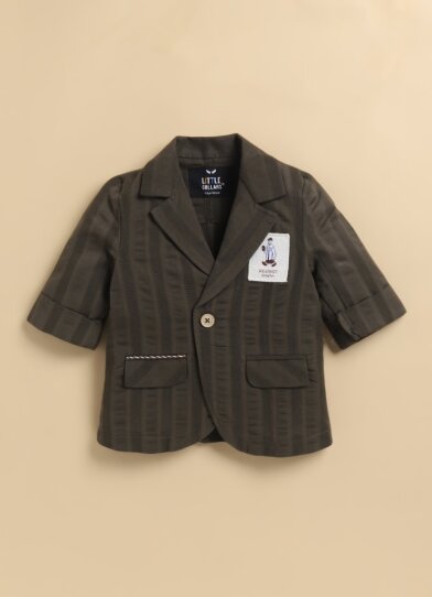 Boys Cotton Casual Blazer T-Shirt & Pant Coat Set - Green