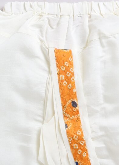 Silk Blended Woven Bandhani Full Sleeves Pack of 4 Kurta Dhoti with Nehru Jacket and Necklace Ethnic Set- Yellow