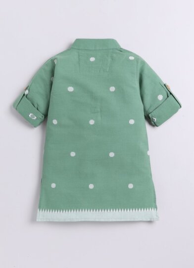 Collars Pure Cotton Woven Full Sleeves Pack of 3 Kurta Pajama with Striped Nehru Jacket Ethnic Set- Green