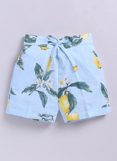 Boys Pure Cotton Lemon Printed Shirt  & Shorts Co-ord Set - Blue